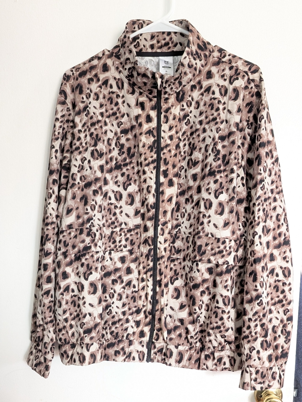 Leopard Print Zip-Front Jacket - Neutral Brown Size XL